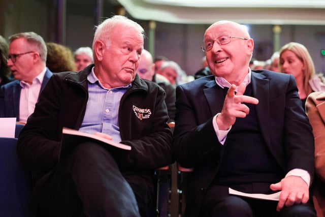 Trevor Lunn and Dr Brian Feeney pictured at Ireland’s Future conference at the Ulster Hall in Belfast. 

The latest gathering organized by Ireland's Future, set up to promote and encourage a conversation on a future united Ireland, was sold out.


Photo by Kelvin Boyes / Press Eye