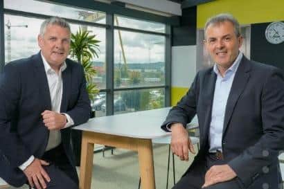 Viatel Technology Group, an Irish business technology and cybersecurity provider, has snapped up Cybit’s Belfast-based cyber operationsisition. Pictured is Viatel Technology Group chief executive Paul Rellis and Paddy Trainor, Cybit Cyber’s managing director