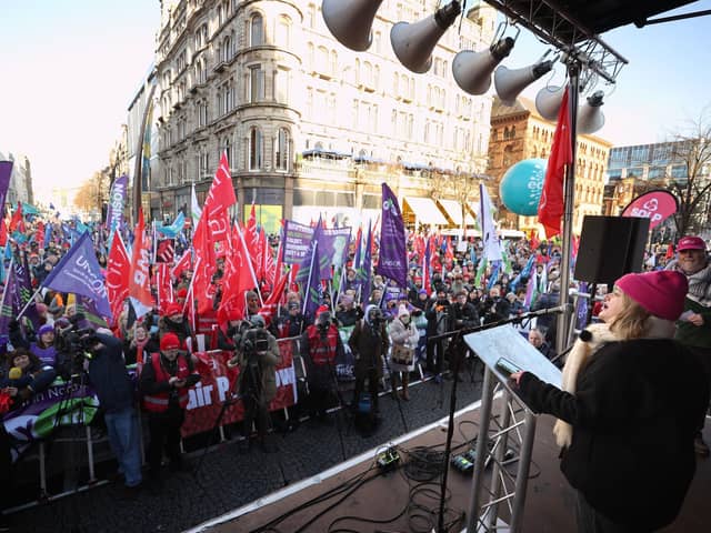 A union rally outside Belfast City Hall, on Thursday amid strikes over pay across Northern Ireland. There was scant coverage of the harm from the strikes. And the private sectors cannot compete with the public sick pay, pensions and holiday entitlements