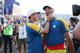 Northern Ireland's Rory McIlroy (left) celebrate Team Europe's success in the Ryder Cup in Rome in October