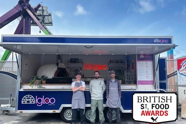 Portrush pizza truck, Igloo Pizza Co. has been nominated in the category of ‘Best Looking’ food truck in the British Street Food Awards. The mobile outlet, which is situated at the Station Square, is one of the remaining eight finalist in the UK-wide awards and the only one from Northern Ireland in the entire competition. Pictured are Ryan Sheppard, Josh Kane and Jesse Gordon