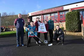 Leslie McCrory, teacher at Holy Trinity Primary School, Fiona Boyd, principal at Holy Trinity Primary School, Gerard Turley, pupil at Holy Trinity Primary School, Sasha Millen, pupil at Holy Trinity Primary School, Koda McMahon, pupil at Holy Trinity Primary School, Allison Dowling, director of communications and marketing, Belfast Harbour, and Mark Garside, Belfast Giants’ player. The Stena Line Belfast Giants, in partnership with community outreach partner, Belfast Harbour, has launched its Healthy Lifestyle Programme for 2022/23. Thousands of local primary school children in the Greater Belfast area will benefit from a dedicated programme that will inspire healthier life choices. There’s still time for schools to register for the Belfast Giants Healthy Lifestyle Schools’ programme. The programme is open to all primary schools within the Greater Belfast area. For further information or to sign up, schools should contact Angela Turkington, by emailing – angela.turkington@theodyssey.co.uk. Picture by Stephen Hamilton, Press Eye