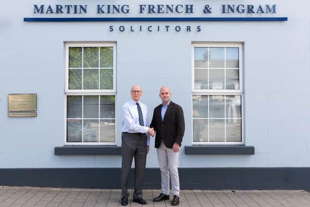 Coleraine-based Turley Legal has announced the acquisition of Martin King French & Ingram, one of Ireland’s oldest law practices, in a landmark move that combines centuries of trusted legal heritage with a modern, forward-looking legal service. Pictured at the Martin King French & Ingram office in Limavady is Keith Leighton of Martin King French & Ingram and John Turley, managing director of Turley Legal