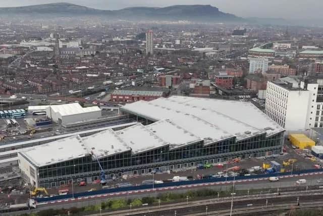 Grand Central Station as it neared completion earlier this year (looking towards north Belfast)