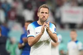 England’s Harry Kane applauds the fans after the Group B game against Iran, which England won 6-2 on Monday.