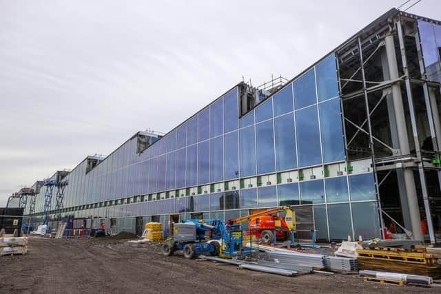 A view of the main terminal building under construction in November 2023 at Grand Central Station in Belfast