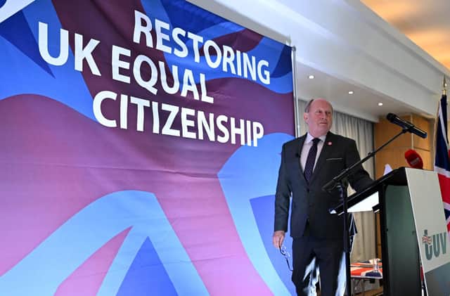 TUV leader Jim Allister pictured at his party's conference at the Rosspark Hotel near Ballymena on Saturday. He responded to criticism of the TUV by claiming that it was the DUP that split unionism, by going back to Stormont without resolving issues with the Irish Sea border. Picture by Stephen Hamilton Photography