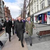 Ex UUP then Ukip MLA David McNarry, centre, with Ukip leader Nigel Farage, right, canvassing for Brexit in Belfast in 2016. Those who tried to convince unionists to vote for a party led by someone who isn't a true believer in the Union see he stabbed them in the back. His belief that a united Ireland is coming will delight republicans. Pic: Stephen  Hamilton /Presseye