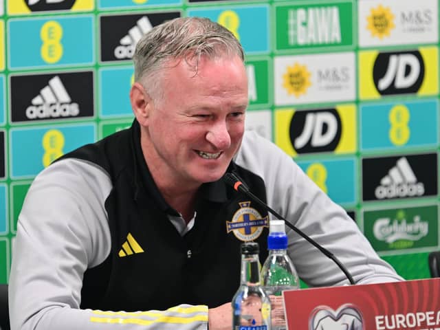 Northern Ireland manager Michael O’Neill during a press conference  at the National Football Stadium at Windsor Park in Belfast ahead of Monday's Euro 2024 qualifier against Denmark. (Photo by Colm Lenaghan/Pacemaker)