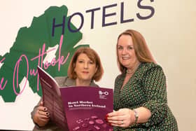 The Northern Ireland Hotels Federation (NIHF) ‘Hotel Market in Northern Ireland’ report, which was launched at Hilton Belfast, has outlined how a £1 billion invested in the sector over the last 20 years has transformed the sector’s product offering, seeing it double in size with a further investment pipeline of £300 million under consideration by developers. Pictured are Janice Gault, chief executive, Northern Ireland Hotels Federation and Sarah Duignan, director of Client Relationships, STR