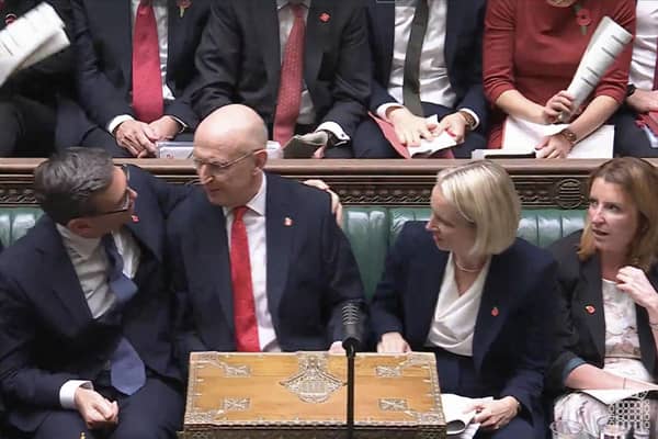 Prime Minister Andy Burnham congratulating Chancellor of the Exchequer John Healey after delivering his Budget in the House of Commons, London. Pic: House of Commons/UK Parliament/PA Wire