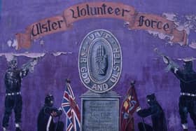 A mural celebrating the UVF, Shankill Road, 1994