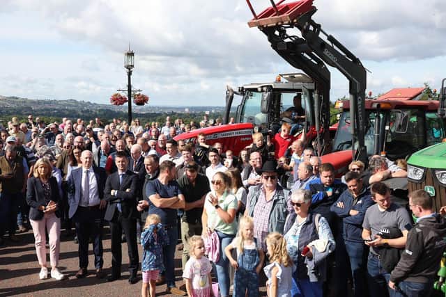 Farmers gathered outside Stormont last week to protest the shooting of 51 cattle in Fivemiletown. Photo: Jonathan Porter/PressEye