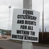 An anti-Northern Ireland Protocol sign at Larne port. Checks between Northern Ireland and the rest of the UK were introduced at the start 2021 as part of the Northern Ireland Protocol following Brexit.  



Picture by Philip Magowan / PressEye