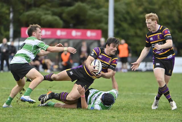 Instonians' Bevan Prinsloo in possession during Saturday’s All Ireland League match at Shaw's Bridge against Naas. (Photo by Arthur Allison/Pacemaker Press).