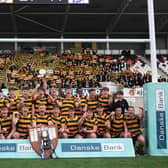 RBAI celebrate winning the Danske Bank Schools' Cup Final at Kingspan Stadium, Belfast after a 21-14 victory over Ballymena Academy