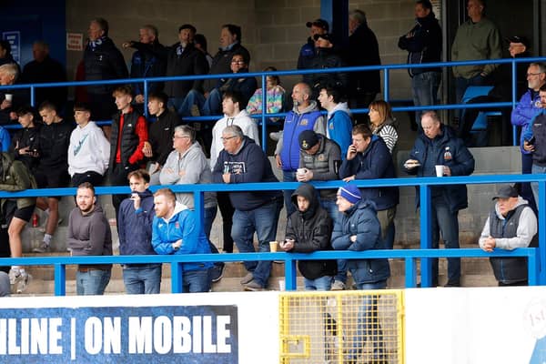 A section of the Glenavon support during a Sports Direct Premiership game this season at Mourneview Park. (Photo by Alan Weir/Pacemaker Press)