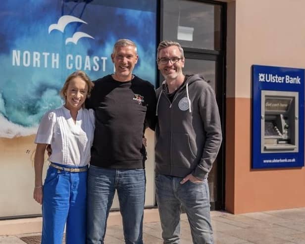 North Coast based clothing brand ‘North Coast NI’ is set to launch its first ever store right in the heart of Portrush. Founders Victoria and Russell Kelly are pictured along with their co-founder Paddy De Lasa at the site of new clothing store, North Coast NI, in Portrush. The store, which is officially opening its doors on July 29, is bringing 12 new jobs to the local community