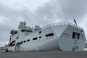 RFA Tidesurge is docked in Belfast, Northern Ireland, ahead of the building of three new RFA ships at the Harland and Wolff shipyard in the city. The ship arrived in Belfast earlier this week, and Captain Karl Woodfield and his crew are hosting the design team for the three new ships to share their experience and expertise