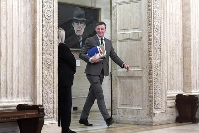 Justin McNulty SDLP MLA at Parliament Buildings, Stormont. Mr McNulty attended the sitting of the assembly on Saturday but left early to attend a match in Co Wicklow of Laois GAA team, which he manages