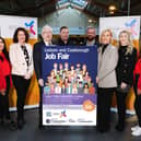 Lisburn & Castlereagh Development Committee’s chairman, alderman Allan Ewart MBE pictured with representatives from a range of employers exhibiting at the job fair. Included are Kirsty Brown and Hannah McCann from Coca Cola, Graham White from South Eastern Trust, Janice Cooke from South Eastern Regional College and Gareth Johnston from Decora Blinds
