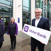 Ulster Bank head of personal banking, Terry Robb, announces the investment and brand refresh with Karen Russell and Patricia Carroll from the branch team at Ulster Bank’s branch on Donegall Square, Belfast