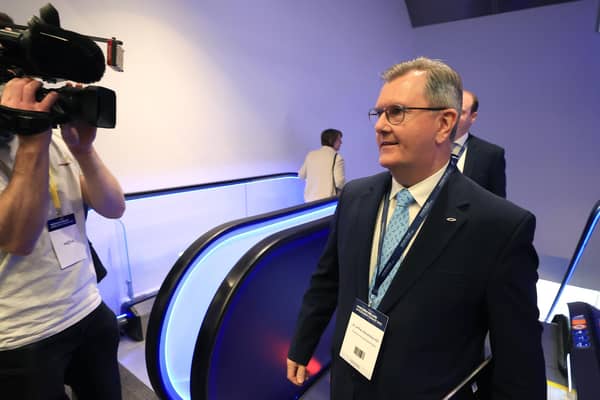 Democratic Unionist Party leader Sir Jeffrey Donaldson during the Northern Ireland Investment Summit 2023 at the ICC, Belfast.