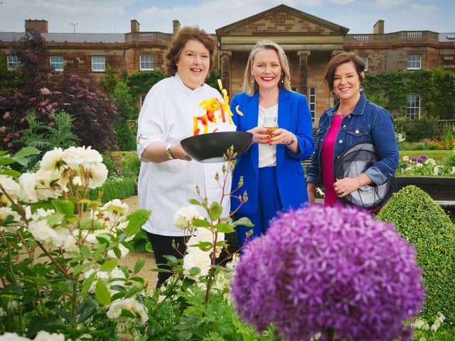 Head of Hillsborough Castle, Laura McCorry is pictured with Chef Paula McIntyre who will headline the chef demo stage at the Hillsborough Honey Fair, with UTV’s Rita Fitzgerald who will host a series of local chefs, returning to create a dish inspired by honey, as the popular event returns for its third year on August 5 and 6