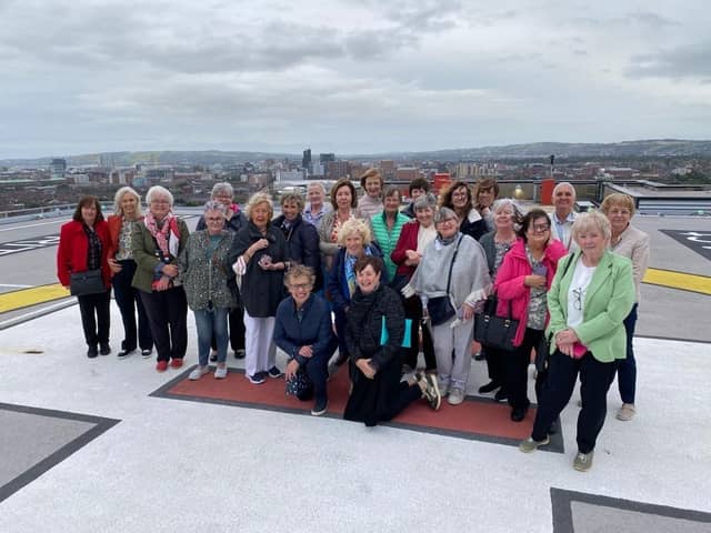 The nurses who started their training in September 1973 in the Royal Victoria Hospital, Belfast, pictured during a recent visit to the 'Royal' on the helipad where the Air Ambulance lands. They enjoyed a tour of the hospital before celebrating their 50th anniversary in the Europa Hotel.