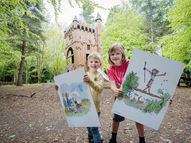 Leo and Finn with Quentin Blake illustrations at WWT Castle Espie, Co Down
