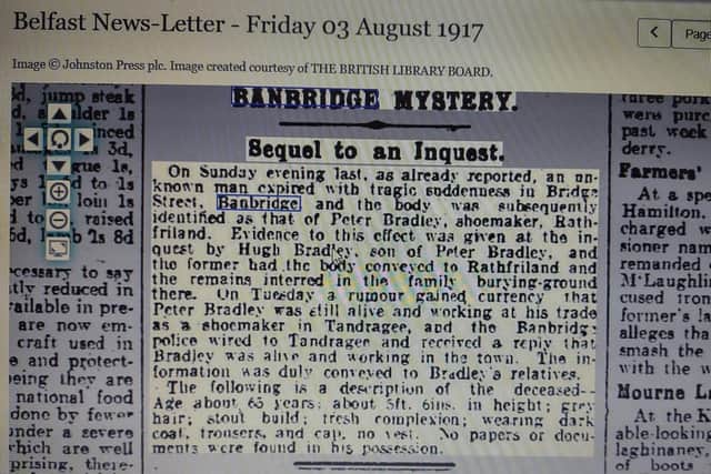 A screengrab of the Belfast News Letter from August 3, 1917