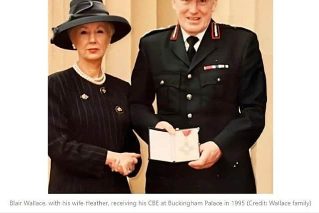 Blair Wallace, who has died aged 87, with his wife Heather. He rose to the post of deputy chief constable of the RUC until he lost out on the top job in 1996. In the early 1970s he became a key figure in the re-organising of police intelligence gathering. The system Wallace and others designed was so successful that by the 1990s, four out of five IRA attacks were being thwarted