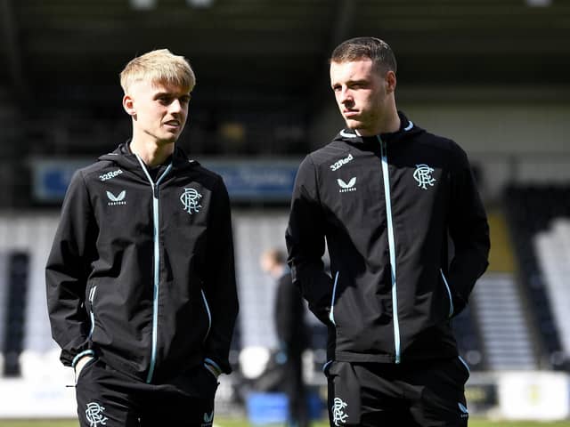 Rangers' Ross McCausland (left) and team-mate Leon King ahead of the cinch Premiership match at The SMISA Stadium, Paisley. PIC: Euan Cherry/PA Wire.