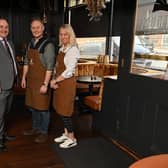 Café opening marks completion of Arthur’s guesthouse development. Pictured with Ulster Bank business development manager Derick Wilson are owners Lynne and Jonathan McCabe