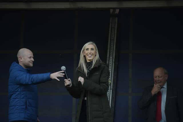 Carla Lockhart of the DUP party speaking an evening of in support of Drumcree Orangemen near the start of October. Photo: Mark Marlow/PA