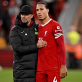 Liverpool manager Jurgen Klopp and captain Virgil van Dijk at the end of the game against Manchester United at Anfield