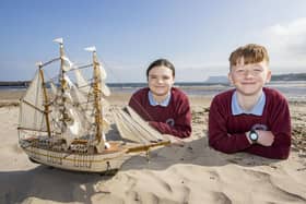Riley Morris and Maia Kinney, Head Boy and Head Girl of Ballycastle Integrated PS, at the launch of Rathlin Sound Maritime Festival 2023