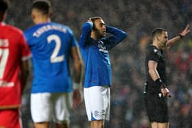 Rangers' Cyriel Dessers reacts after a missed attempt as the Ibrox side were dumped out of the Europa League by Benfica