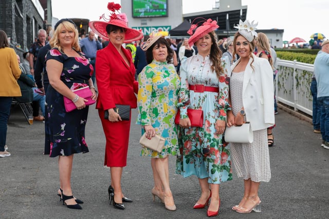 Press Eye - Belfast - Northern Ireland - 28th August 2023

Downpatrick Racecourse Ladies day Featuring the Most Appropriately Dressed Lady" and "Best Dressed Gentleman" Competitions.

Mandy O’Connor, Emmy Murry, Winnie McAvoy, Laura Brennan and Claire McAvoy 

Picture by Matt Mackey/PressEye:-