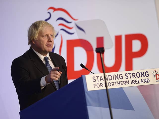 Boris Johnson addresses a DUP conference before he proposed the idea of a border in the Irish Sea. 'Quite a proposal from a so-called pro Unionist Prime Minister!’, writes Lord Empey