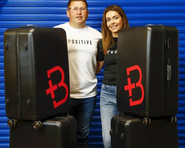 David and Sara Watson with the B Positive suitcases for children, like their son Adam, who are battling cancer. Photo by Phil Magowan / Press Eye