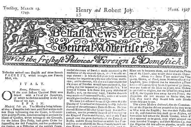 A front page of a News Letter from March 1749