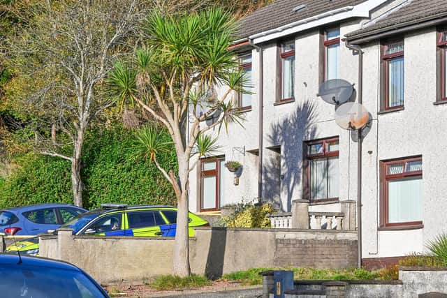PSNI officers pictured at the  scene of a home in the Antiville area of Larne after a sudden death was reported on Thursday 9 November around lunchtime.
Photo: Presseye