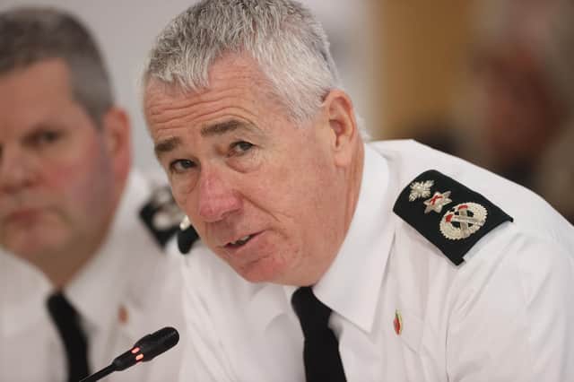 Interim PSNI Chief Constable Jon Boutcher during his first Northern Ireland Policing Board meeting since his appointment, at Cromac House in Belfast on Thursday
