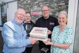 Stephen, Laura, Gary and Linda Caldwell celebrating 40 years in business with SPAR Islandmagee