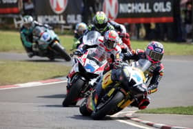 Davey Todd (Milenco by Padgett's Honda) leads Alastair Seeley (Powertoolmate Ducati) in the Supersport race at the North West 200 on Saturday