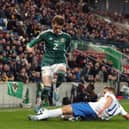 Conor Bradley in action for Northern Ireland against Finland