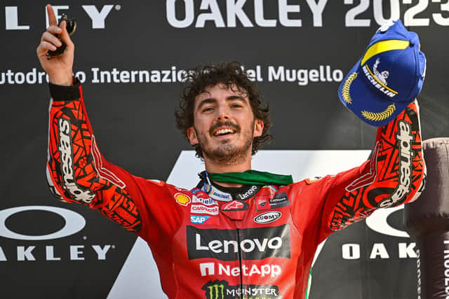 Pecco Bagnaia celebrates success in the Italian MotoGP