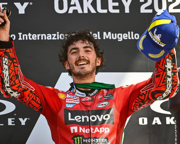 Pecco Bagnaia celebrates success in the Italian MotoGP