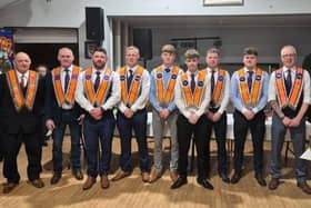 Moyarget Chosen Few LOL 1196 held their 200th anniversary dinner at the British legion in Ballymoney. Pictured are all the band members who were in attendance, all members of the Chosen Few with the exception of Bro. McVicker who was representing his own lodge